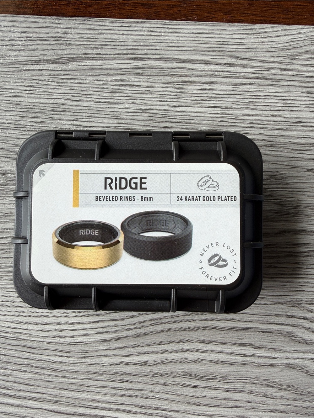 RIDGE Beveled 8mm Ring in Gold and Black and Silicone Band - 24K Gold Plated